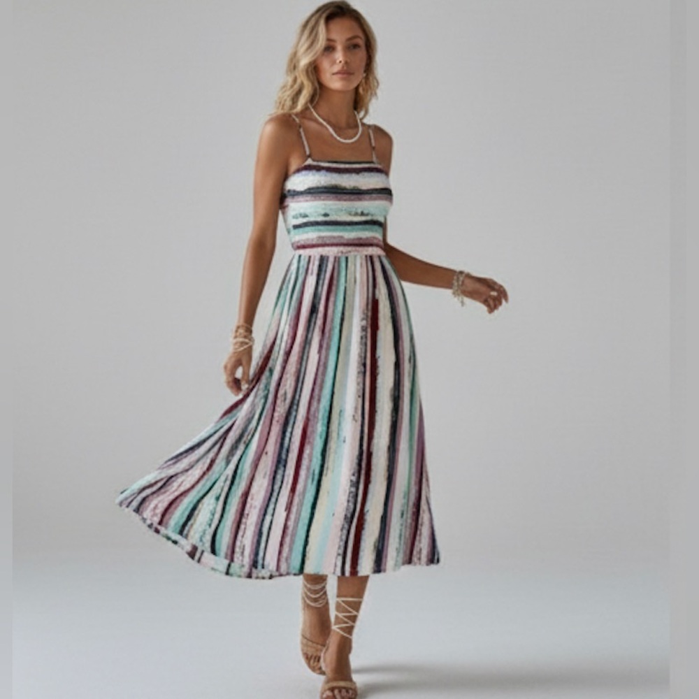 LAST ONE 🔥 Boho Shirred Cami Midi Dress